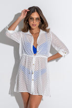 Load image into Gallery viewer, Pour Moi Chevron Stripe Button Through Beach Shirt - White