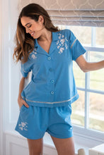Load image into Gallery viewer, Pour Moi Cotton Jersey Embroidered Revere Collar Shirt and Short Set - Blue/White