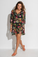 Load image into Gallery viewer, Pour Moi Chiffon V-Neck Embellished Kaftan - Black Tropical