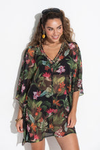 Load image into Gallery viewer, Pour Moi Chiffon V-Neck Embellished Kaftan - Black Tropical