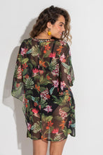 Load image into Gallery viewer, Pour Moi Chiffon V-Neck Embellished Kaftan - Black Tropical