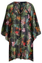 Load image into Gallery viewer, Pour Moi Chiffon V-Neck Embellished Kaftan - Black Tropical