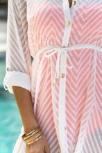 Load image into Gallery viewer, Pour Moi Chevron Stripe Button Through Beach Shirt - White