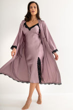 Load image into Gallery viewer, Pour Moi Dusk Satin and Lace Midi Chemise - Mauve/Black