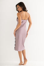Load image into Gallery viewer, Pour Moi Dusk Satin and Lace Midi Chemise - Mauve/Black