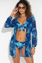 Load image into Gallery viewer, Pour Moi Chiffon Button Through Beach Shirt - Navy Floral