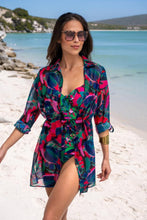 Load image into Gallery viewer, Pour Moi Chiffon Button Through Beach Shirt - Black Multi