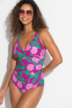 Load image into Gallery viewer, Pour Moi Free Spirit Twist Front Tummy Control Swimsuit - Green Pink Flower