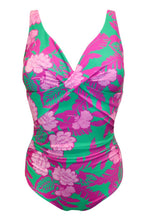 Load image into Gallery viewer, Pour Moi Free Spirit Twist Front Tummy Control Swimsuit - Green Pink Flower