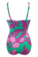 Load image into Gallery viewer, Pour Moi Free Spirit Twist Front Tummy Control Swimsuit - Green Pink Flower