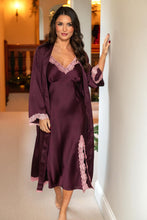 Load image into Gallery viewer, Pour Moi Dusk Satin and Lace Kimono Sleeve Dressing Gown - Wine