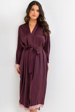 Load image into Gallery viewer, Pour Moi Dusk Satin and Lace Kimono Sleeve Dressing Gown - Wine