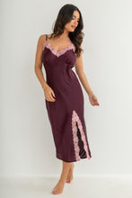 Load image into Gallery viewer, Pour Moi Dusk Satin and Lace Midi Chemise - Wine