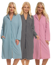 Load image into Gallery viewer, Cotton Stripe Zip Dressing Gown