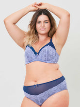 Load image into Gallery viewer, Oola Lingerie Tonal Lace High Waist Brief - Navy / Lilac