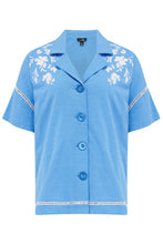 Load image into Gallery viewer, Pour Moi Cotton Jersey Embroidered Revere Collar Shirt and Short Set - Blue/White
