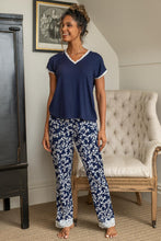 Load image into Gallery viewer, Pour Moi Sofa Loves Lace T-Shirt and Trouser Pyjama Set - Navy/White
