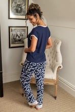 Load image into Gallery viewer, Pour Moi Sofa Loves Lace T-Shirt and Trouser Pyjama Set - Navy/White
