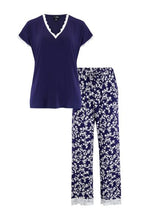 Load image into Gallery viewer, Pour Moi Sofa Loves Lace T-Shirt and Trouser Pyjama Set - Navy/White
