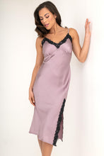 Load image into Gallery viewer, Pour Moi Dusk Satin and Lace Midi Chemise - Mauve/Black
