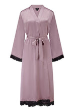 Load image into Gallery viewer, Pour Moi Dusk Satin and Lace Kimono Sleeve Dressing Gown - Mauve/Black
