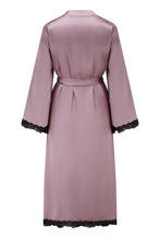 Load image into Gallery viewer, Pour Moi Dusk Satin and Lace Kimono Sleeve Dressing Gown - Mauve/Black

