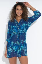 Load image into Gallery viewer, Pour Moi Chiffon Button Through Beach Shirt - Navy Floral
