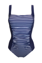 Load image into Gallery viewer, Pour Moi Santa Barbara Ruched Tummy Control Swimsuit - Navy Stripe
