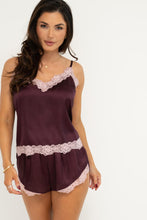 Load image into Gallery viewer, Pour Moi Dusk Satin and Lace Cami and Short set - Wine
