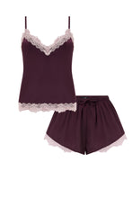 Load image into Gallery viewer, Pour Moi Dusk Satin and Lace Cami and Short set - Wine

