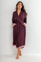Load image into Gallery viewer, Pour Moi Dusk Satin and Lace Kimono Sleeve Dressing Gown - Wine
