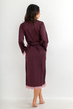 Load image into Gallery viewer, Pour Moi Dusk Satin and Lace Kimono Sleeve Dressing Gown - Wine
