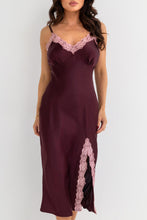 Load image into Gallery viewer, Pour Moi Dusk Satin and Lace Midi Chemise - Wine

