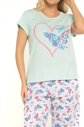 100% COTTON Heart Short Sleeved Cropped Leg Pyjamas