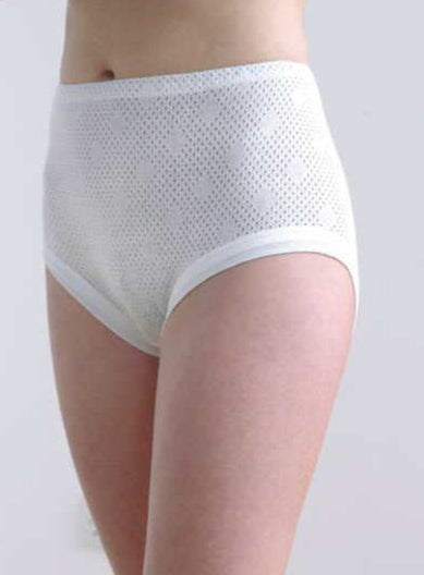Ladies 100% Cotton Diamond Eyelet Cuff Leg Brief - White