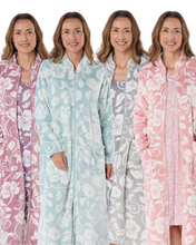 Load image into Gallery viewer, Luxury Elegance Printed Fleece Zip Up Dressing Gown
