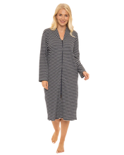 Load image into Gallery viewer, Cotton Stripe Zip Dressing Gown
