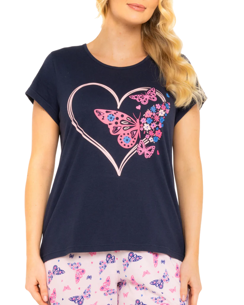100% COTTON Heart Short Sleeved Cropped Leg Pyjamas