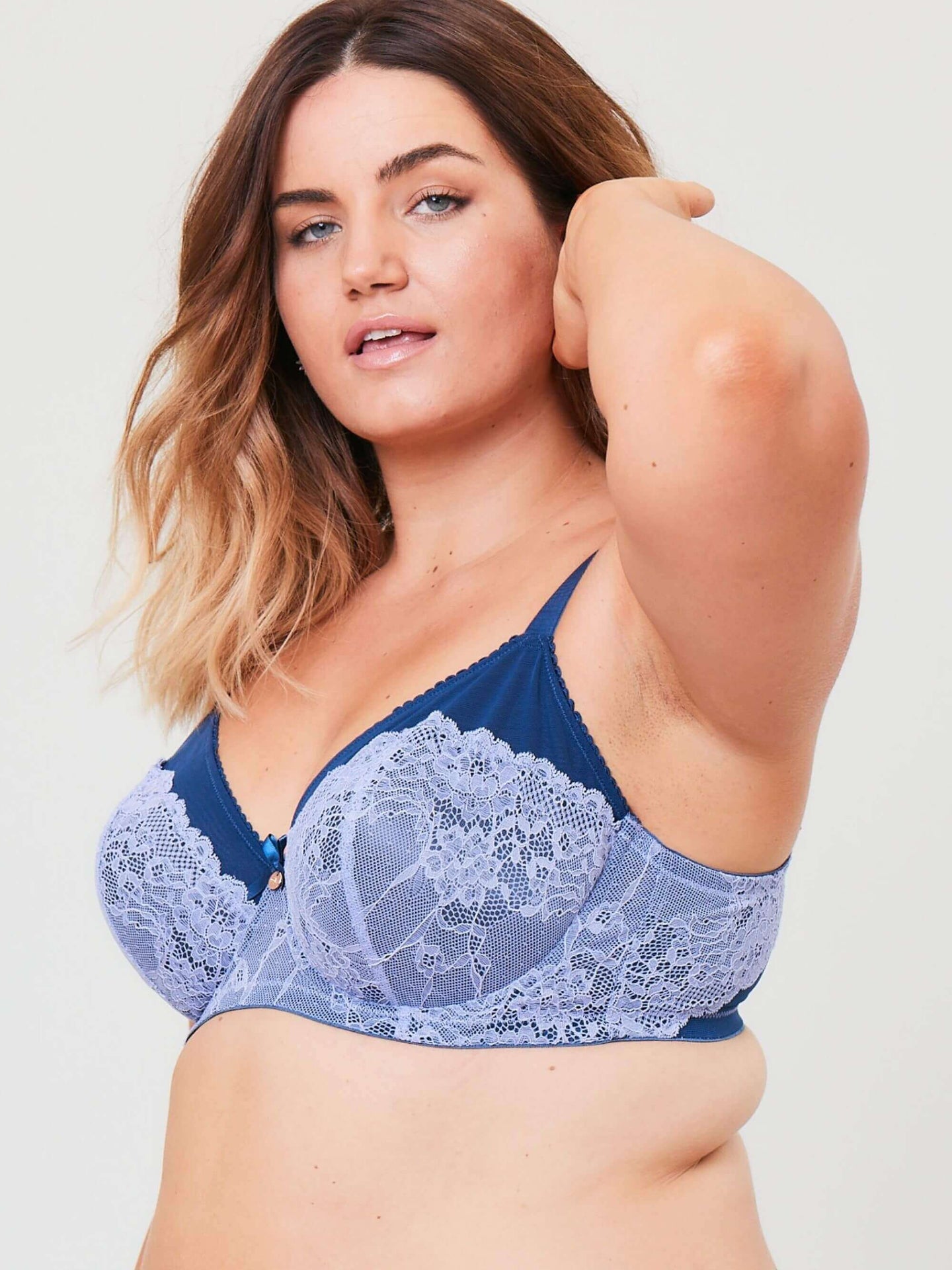 Oola Lingerie Tonal Lace Underwired Bra - Navy / Lilac