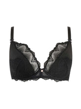 Load image into Gallery viewer, Oola Lingerie Fan Lace Half Padded Plunge Bra - Black
